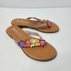 Italiana by ltalian Shoemakers Adara Floral Tan‎ Leather Thong Sandals Size 7.5